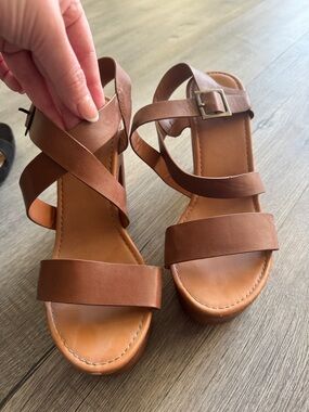 BAMBOO Tan Strappy Platform Sandals